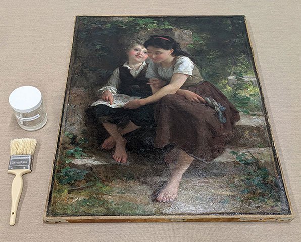 A nineteen century painting freshly varnished