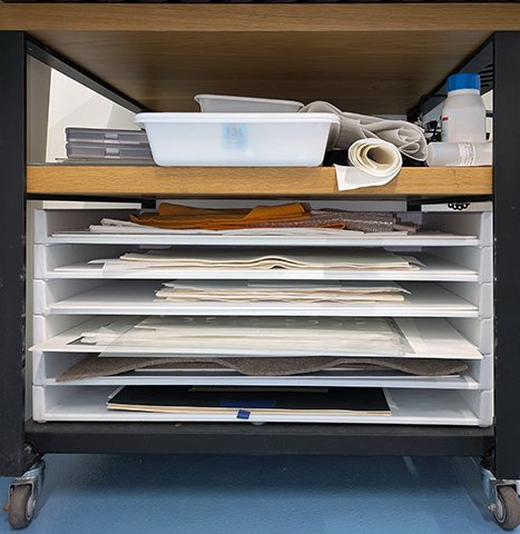 Trays in a paper conservator studio